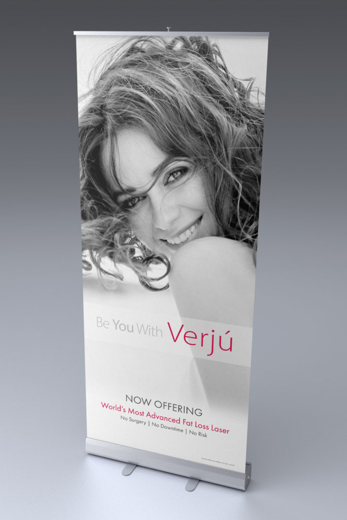 Verjú by Erchonia pull-up banner promoting the world's most advanced fat loss laser with no surgery or downtime
